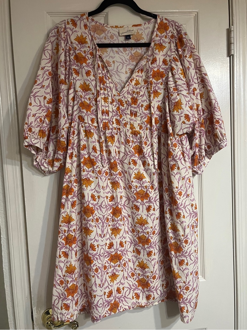 Universal Thread White Dress with Mustard and Pink Floral Print